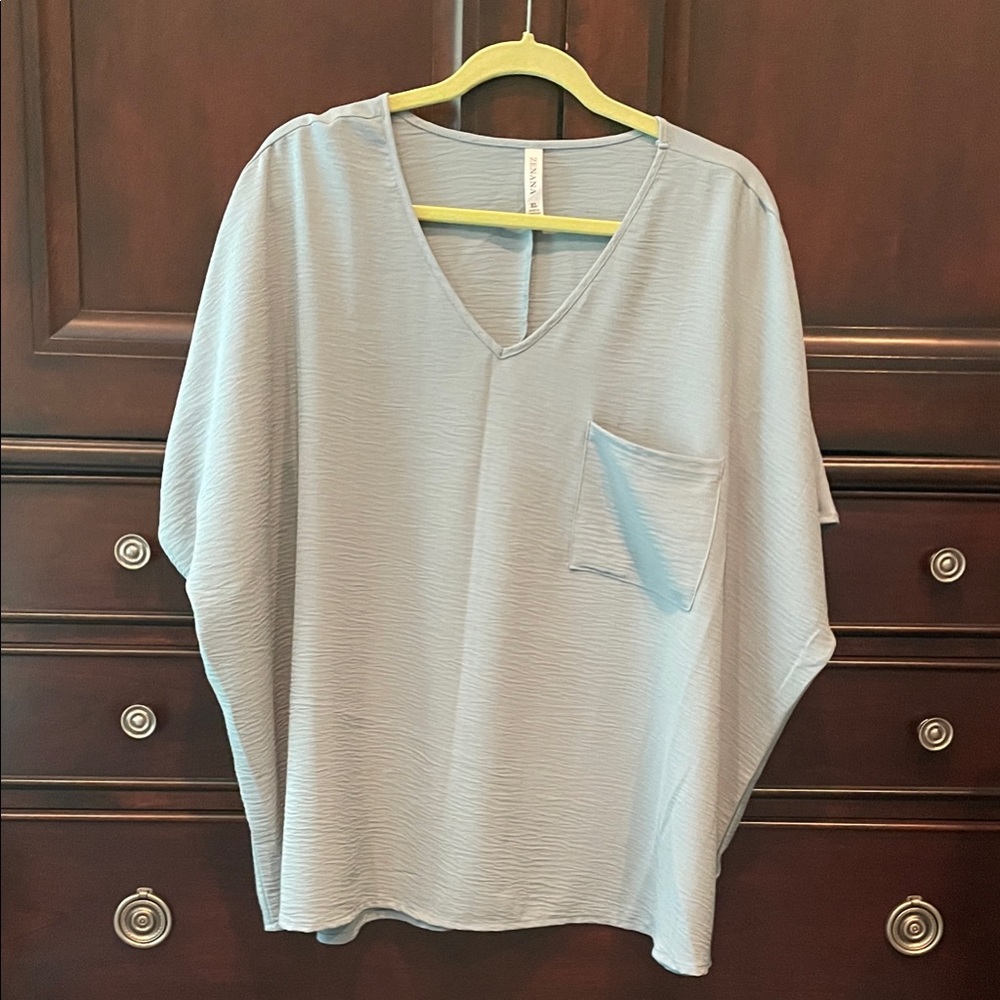 Zenana Outfitters Soft Gray V-Neck Top with Pocket